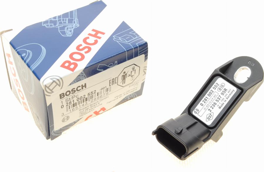 BOSCH 0 281 002 552 - Датчик, давление во впускной трубе autospares.lv