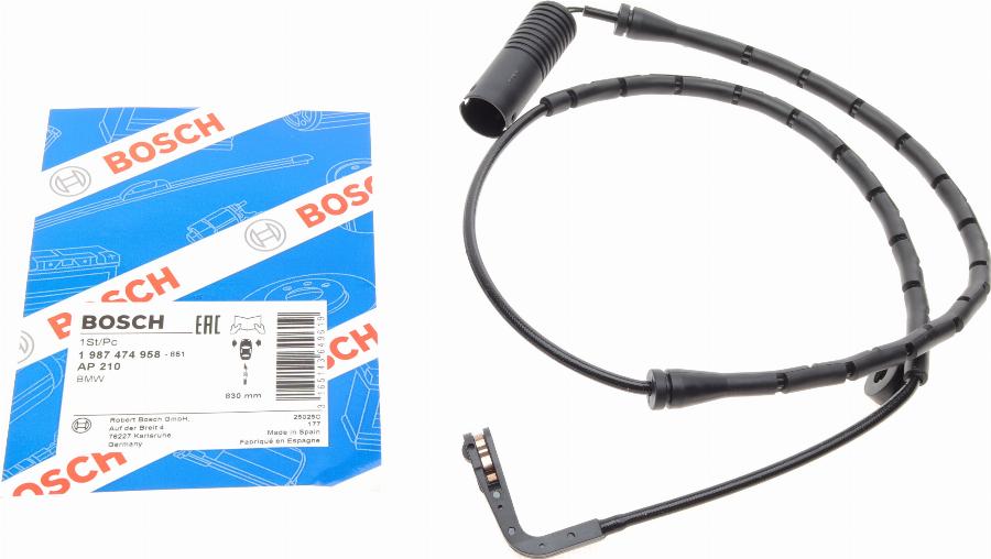 BOSCH 1 987 474 958 - Сигнализатор, износ тормозных колодок autospares.lv