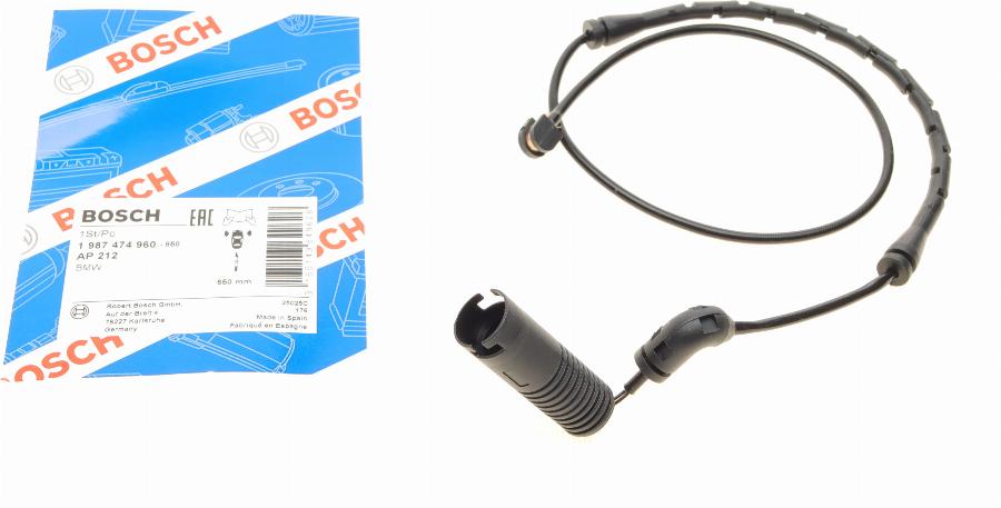 BOSCH 1 987 474 960 - Сигнализатор, износ тормозных колодок autospares.lv