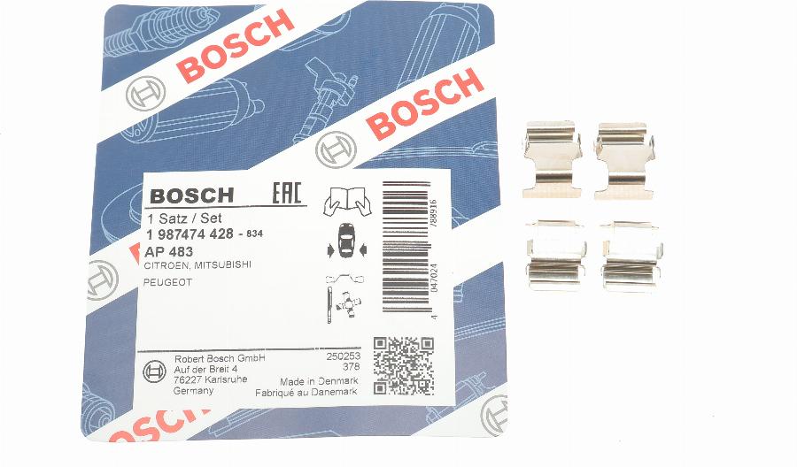 BOSCH 1 987 474 428 - Комплектующие для колодок дискового тормоза autospares.lv