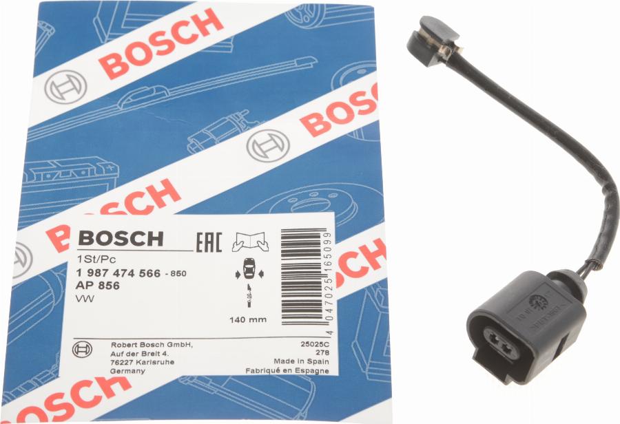 BOSCH 1 987 474 566 - Сигнализатор, износ тормозных колодок autospares.lv