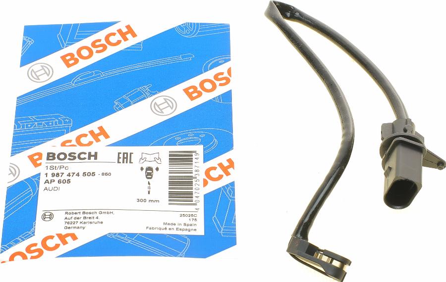 BOSCH 1 987 474 505 - Сигнализатор, износ тормозных колодок autospares.lv