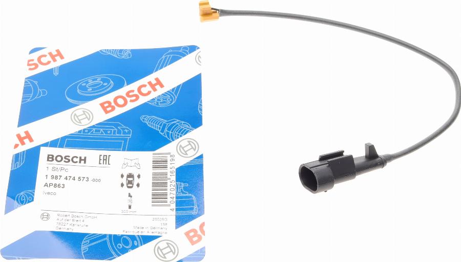 BOSCH 1 987 474 573 - Сигнализатор, износ тормозных колодок autospares.lv