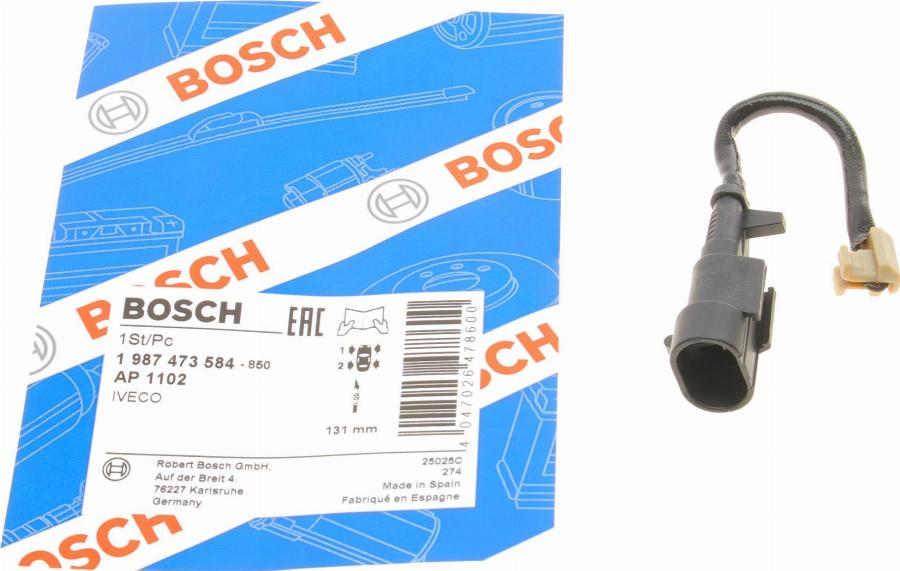 BOSCH 1 987 473 584 - Сигнализатор, износ тормозных колодок autospares.lv