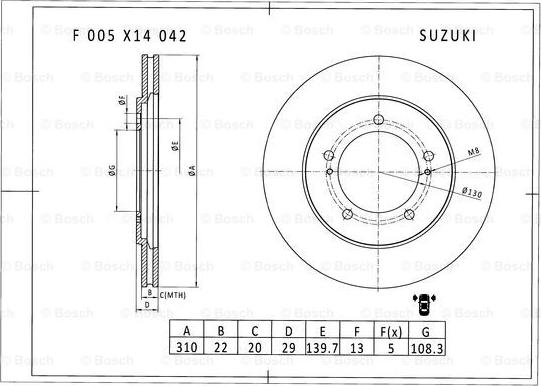 BOSCH F 005 X14 042 - Тормозной диск autospares.lv