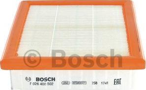 BOSCH F 026 400 502 - Воздушный фильтр, двигатель autospares.lv