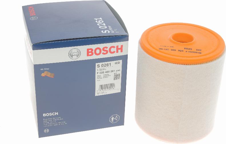 BOSCH F 026 400 261 - Воздушный фильтр, двигатель autospares.lv