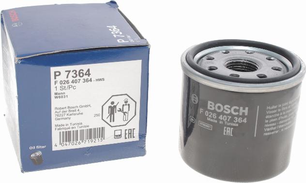 BOSCH F 026 407 364 - Масляный фильтр autospares.lv