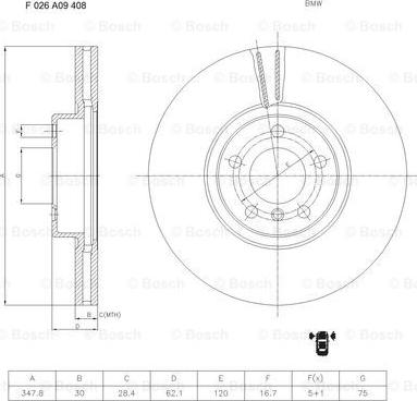 BOSCH F 026 A09 408 - Тормозной диск autospares.lv