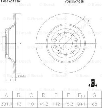 BOSCH F 026 A09 386 - Тормозной диск autospares.lv