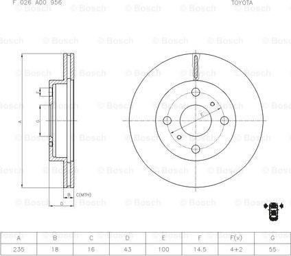 BOSCH F 026 A00 956 - Тормозной диск autospares.lv