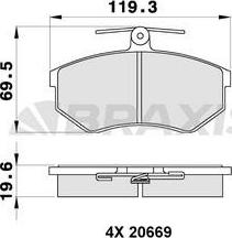 Braxis AA0128 - Тормозные колодки, дисковые, комплект autospares.lv