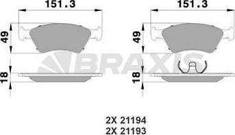 Braxis AA0122 - Тормозные колодки, дисковые, комплект autospares.lv