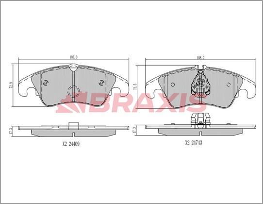 Braxis AA0397 - Тормозные колодки, дисковые, комплект autospares.lv