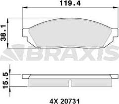 Braxis AA0348 - Тормозные колодки, дисковые, комплект autospares.lv