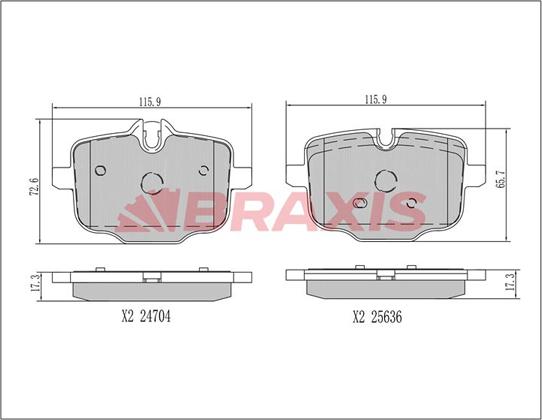 Braxis AA0768 - Тормозные колодки, дисковые, комплект autospares.lv