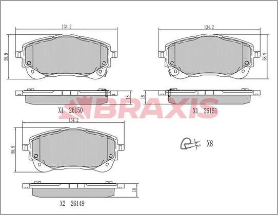 Braxis AA0785 - Тормозные колодки, дисковые, комплект autospares.lv