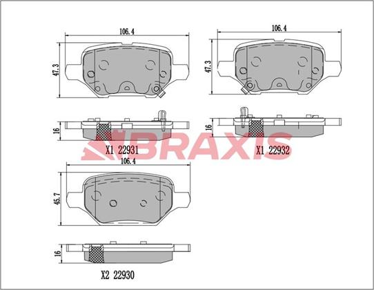 Braxis AA0783 - Тормозные колодки, дисковые, комплект autospares.lv