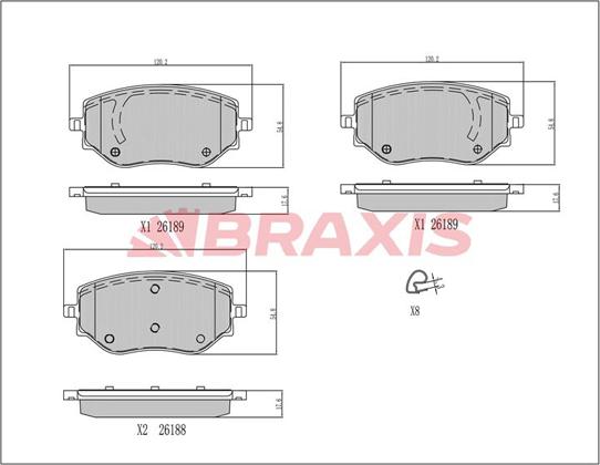 Braxis AA0787 - Тормозные колодки, дисковые, комплект autospares.lv