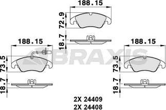 Braxis AB0129 - Тормозные колодки, дисковые, комплект autospares.lv