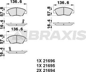 Braxis AB0170 - Тормозные колодки, дисковые, комплект autospares.lv
