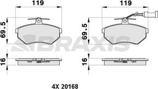 Braxis AB0375 - Тормозные колодки, дисковые, комплект autospares.lv