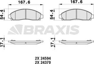 Braxis AB0377 - Тормозные колодки, дисковые, комплект autospares.lv