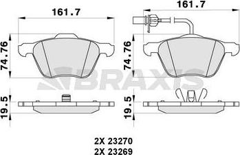 Braxis AB0289 - Тормозные колодки, дисковые, комплект autospares.lv