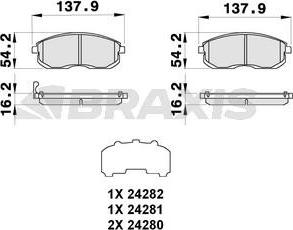 Braxis AB0287 - Тормозные колодки, дисковые, комплект autospares.lv