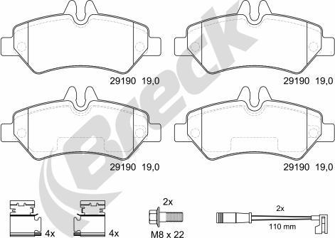 Breck 29190 00 703 10 - Тормозные колодки, дисковые, комплект autospares.lv