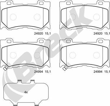 Breck 24994 00 551 00 - Тормозные колодки, дисковые, комплект autospares.lv