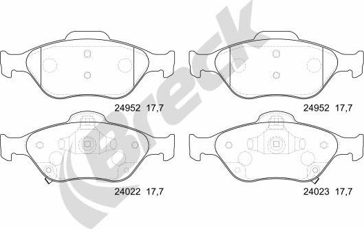 Breck 24952 00 702 00 - Тормозные колодки, дисковые, комплект autospares.lv