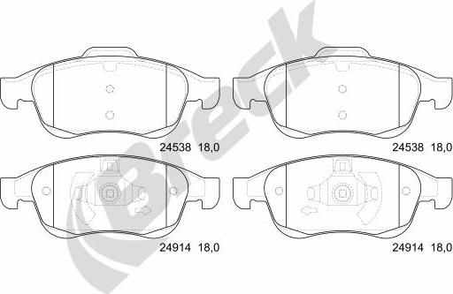 Breck 24914 00 651 00 - Тормозные колодки, дисковые, комплект autospares.lv