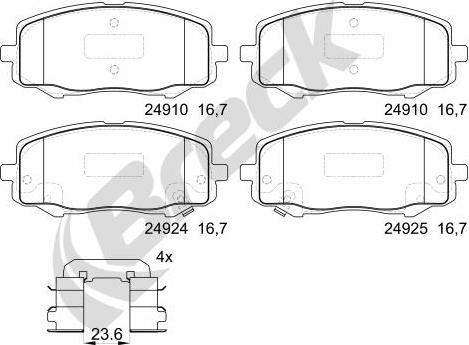 Breck 24910 00 702 00 - Тормозные колодки, дисковые, комплект autospares.lv