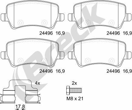 Breck 24496 00 702 00 - Тормозные колодки, дисковые, комплект autospares.lv