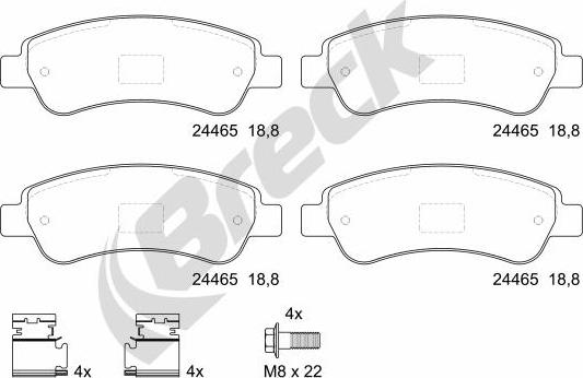 Breck 24465 00 703 00 - Тормозные колодки, дисковые, комплект autospares.lv