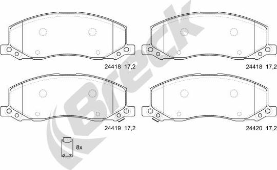 Breck 24418 00 701 10 - Тормозные колодки, дисковые, комплект autospares.lv