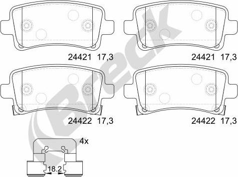 Breck 24421 00 704 10 - Тормозные колодки, дисковые, комплект autospares.lv