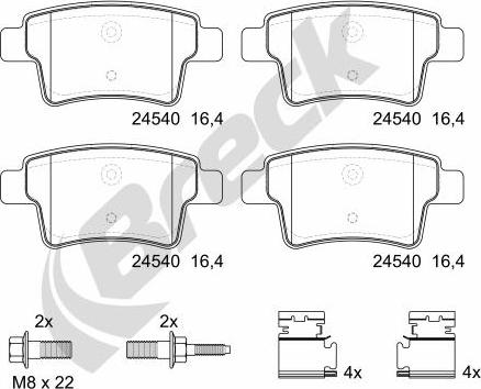 Breck 24540 00 704 00 - Тормозные колодки, дисковые, комплект autospares.lv