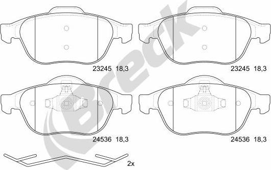 Breck 24536 00 701 00 - Тормозные колодки, дисковые, комплект autospares.lv