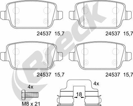 Breck 24537 00 702 00 - Тормозные колодки, дисковые, комплект autospares.lv