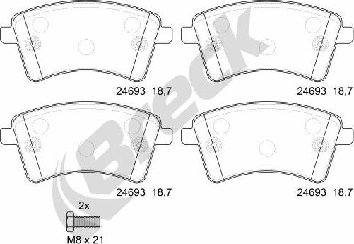 Breck 24693 00 701 00 - Тормозные колодки, дисковые, комплект autospares.lv