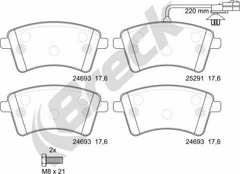 Breck 24693 00 701 10 - Тормозные колодки, дисковые, комплект autospares.lv