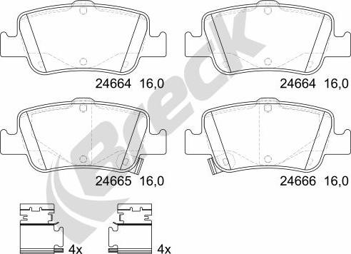 Breck 24664 00 704 10 - Тормозные колодки, дисковые, комплект autospares.lv