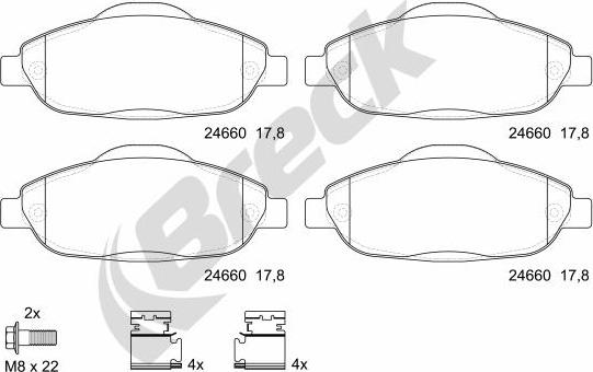 Breck 24660 00 701 00 - Тормозные колодки, дисковые, комплект autospares.lv