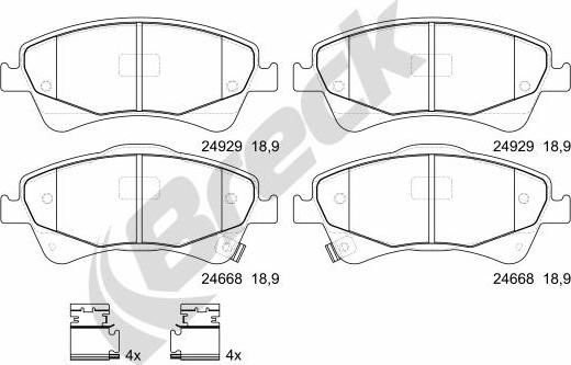 Breck 24668 00 701 00 - Тормозные колодки, дисковые, комплект autospares.lv