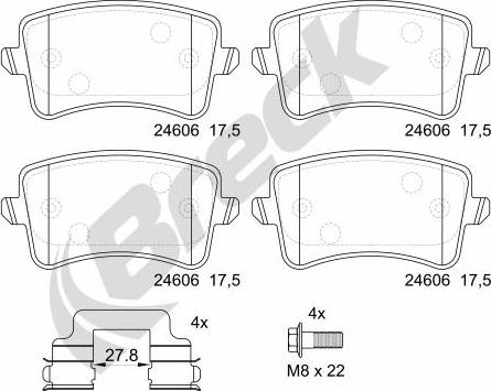 Breck 24606 00 554 00 - Тормозные колодки, дисковые, комплект autospares.lv