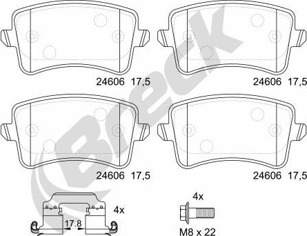 Breck 24606 00 554 10 - Тормозные колодки, дисковые, комплект autospares.lv