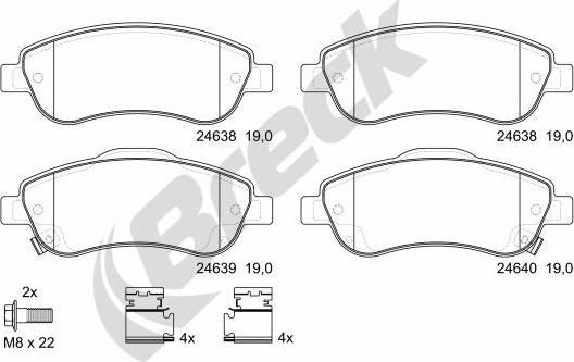 Breck 24638 00 701 00 - Тормозные колодки, дисковые, комплект autospares.lv