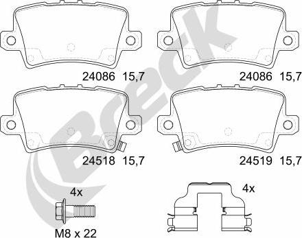 Breck 24086 00 704 10 - Тормозные колодки, дисковые, комплект autospares.lv